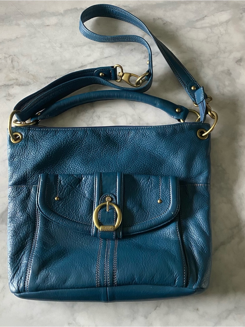 Stone Mountain Blue Pebbled Leather Convertible Purse Crossbody